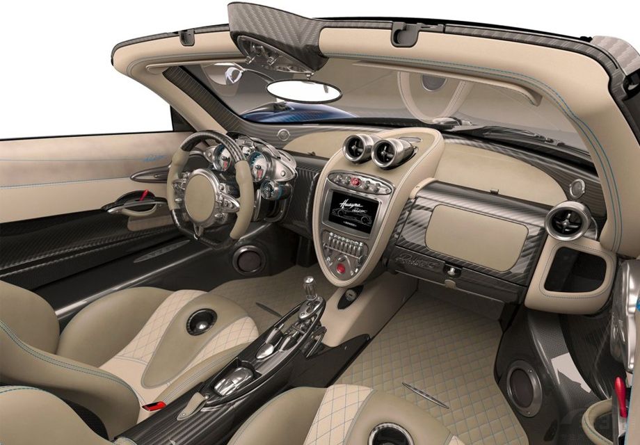 ���η��棬������Huayra Roadster����������ɫ��̼��ά���ֲ����������ɣ�����ϸ���������£�͹�Գ��������ĺ����С�